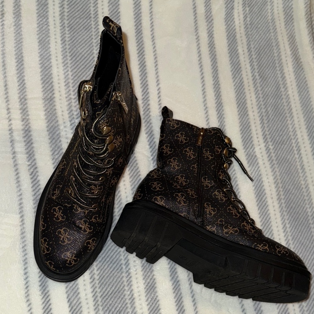 Guess Black and Brown Combat Boots